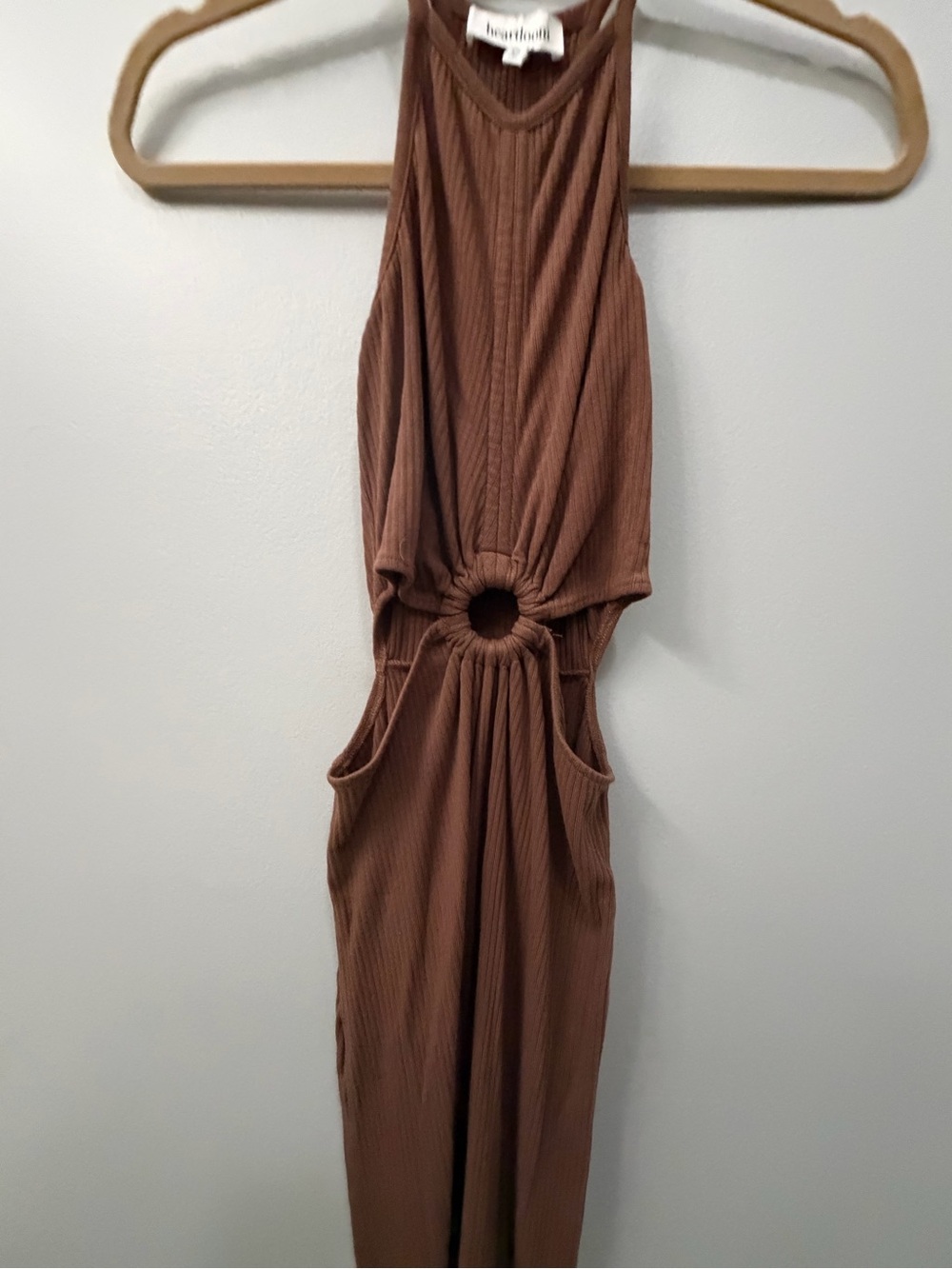 HEARTLOOM WOMENS HALTER KEYHOLE CUT-OUT MIDI DRESS, SIZE X-SMALL, BROWN - Picture 3 of 14